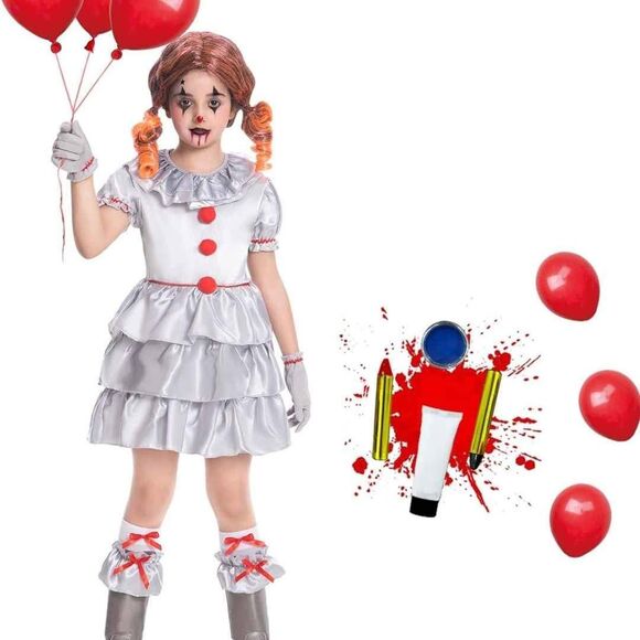 Clown Costume for Girls Halloween Scary Clown Costume Dress Up,Clown Size Medium - Picture 1 of 4